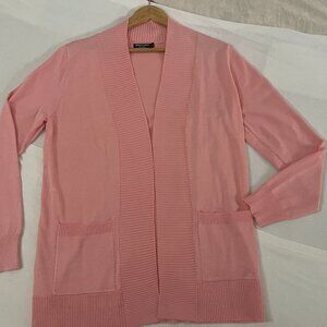 Women's Classic Pink Open Front Knit Cardigan Sweater Long Sleeve with Pocket L